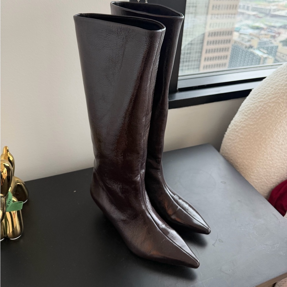 Zara Brown Leather Knee-High Boots